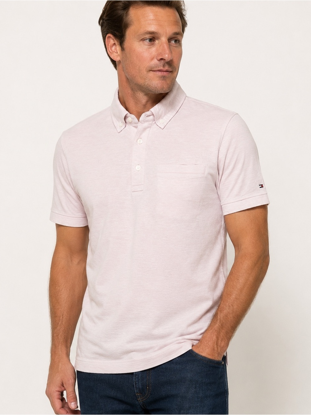 Tommy Hilfiger Men’s Slim Fit Pink Pocket Polo Shirt Size Small